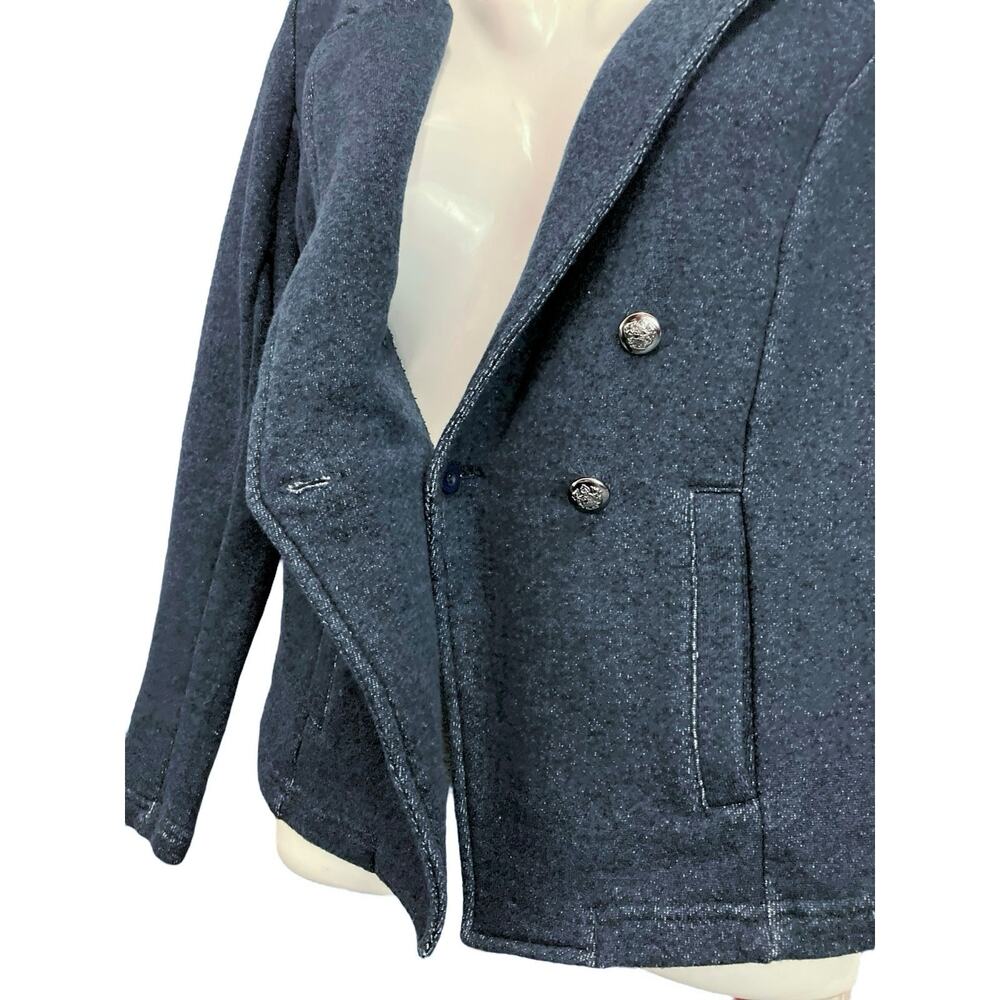 Tribal Jeans Women's Navy Faux Double Breasted Crest Buttons Knit Blazer SZ M - Picture 7 of 11